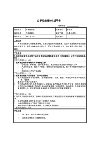 江苏牧羊办事处经理岗位说明书