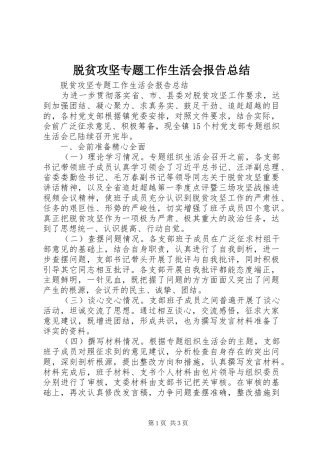 脱贫攻坚专题工作生活会报告总结