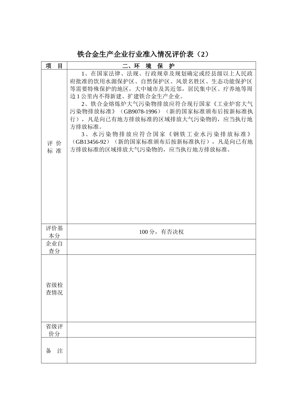 铁合金、电解锰生产企业行业准入情况评价表_第2页