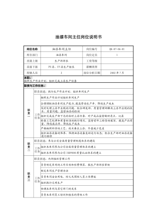 乾坤木业公司油漆车间主任岗位说明书