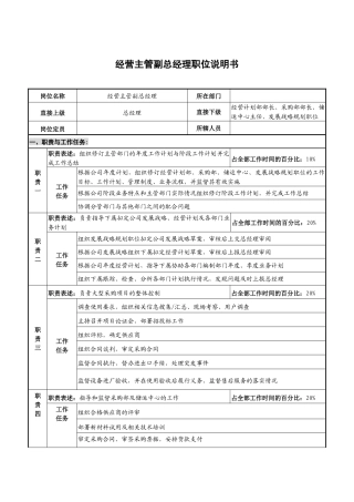 光学仪器业经营主管副总经理职位说明书