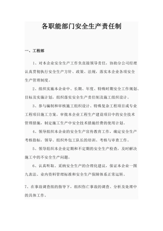 各职能系统安全生产责任制