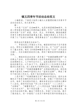 镇五四青年节活动总结范文