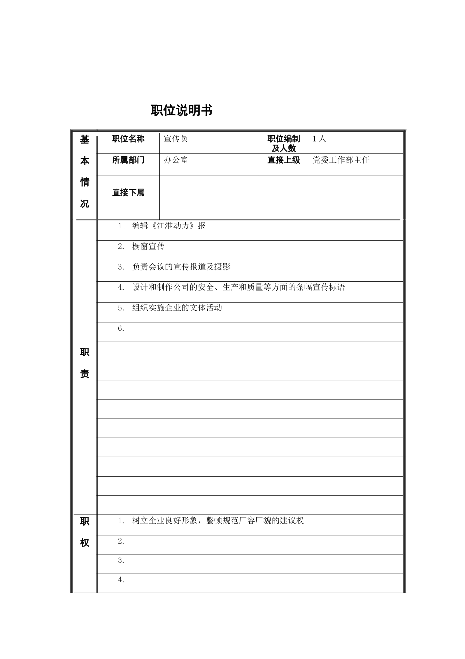 江动股份-宣传员职务说明书_第1页