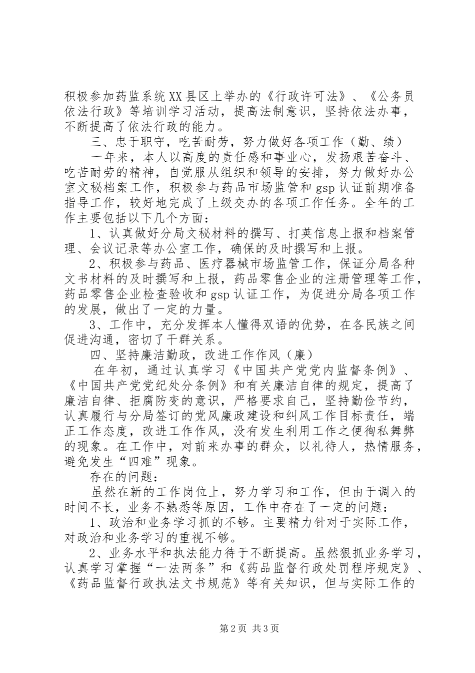 药品监督管理局个人年终总结范文_第2页