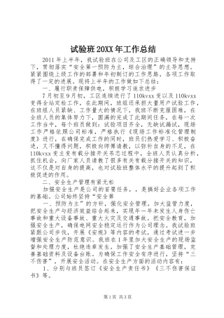 试验班20XX年工作总结