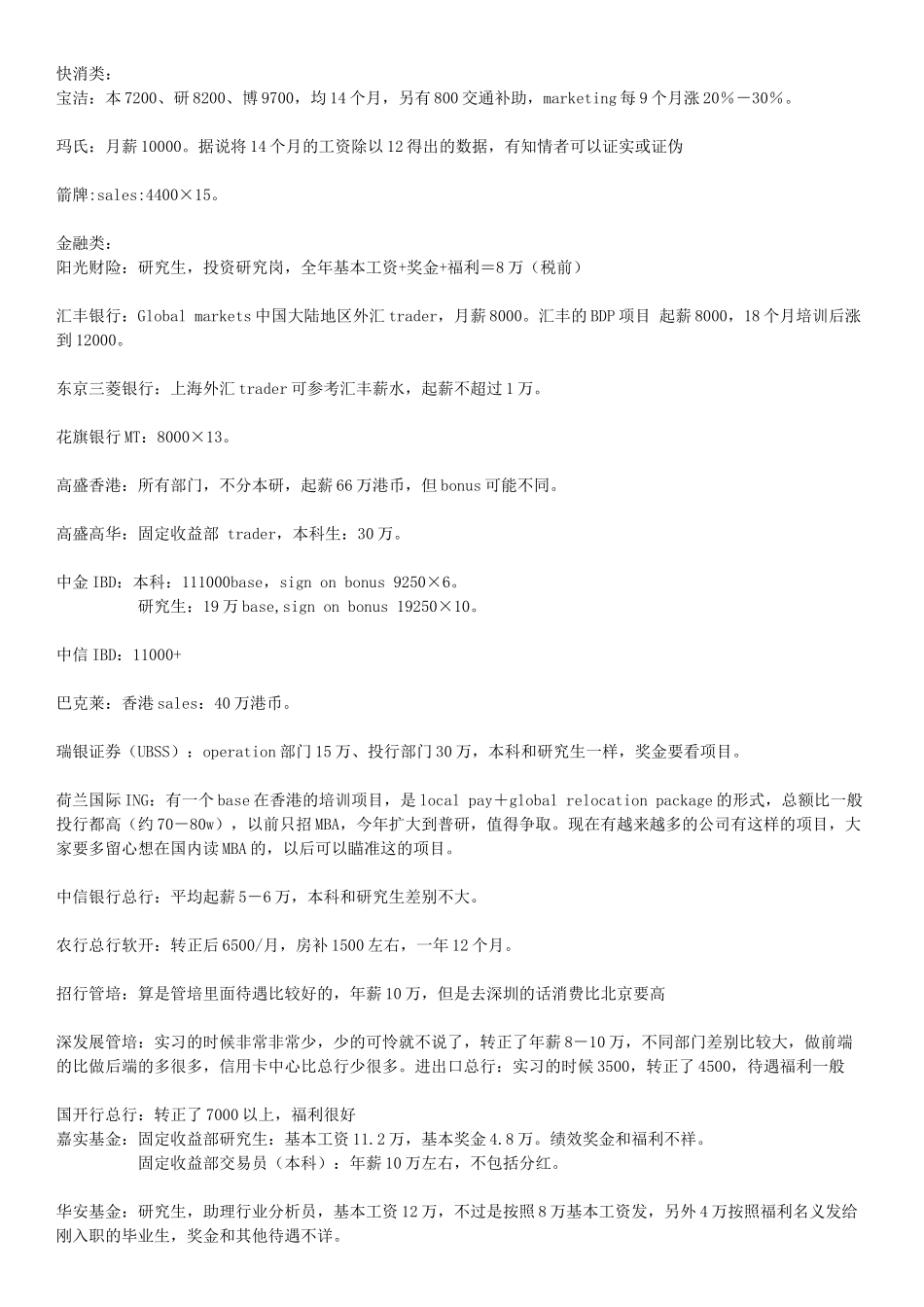 各行业工资汇总资料_第1页