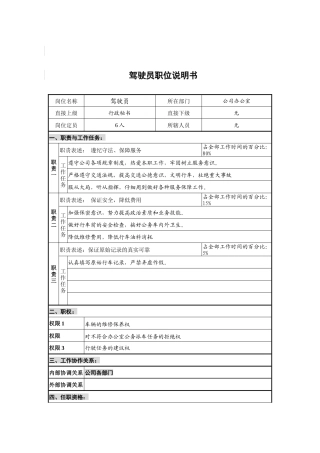 公司办公室司机岗位说明书