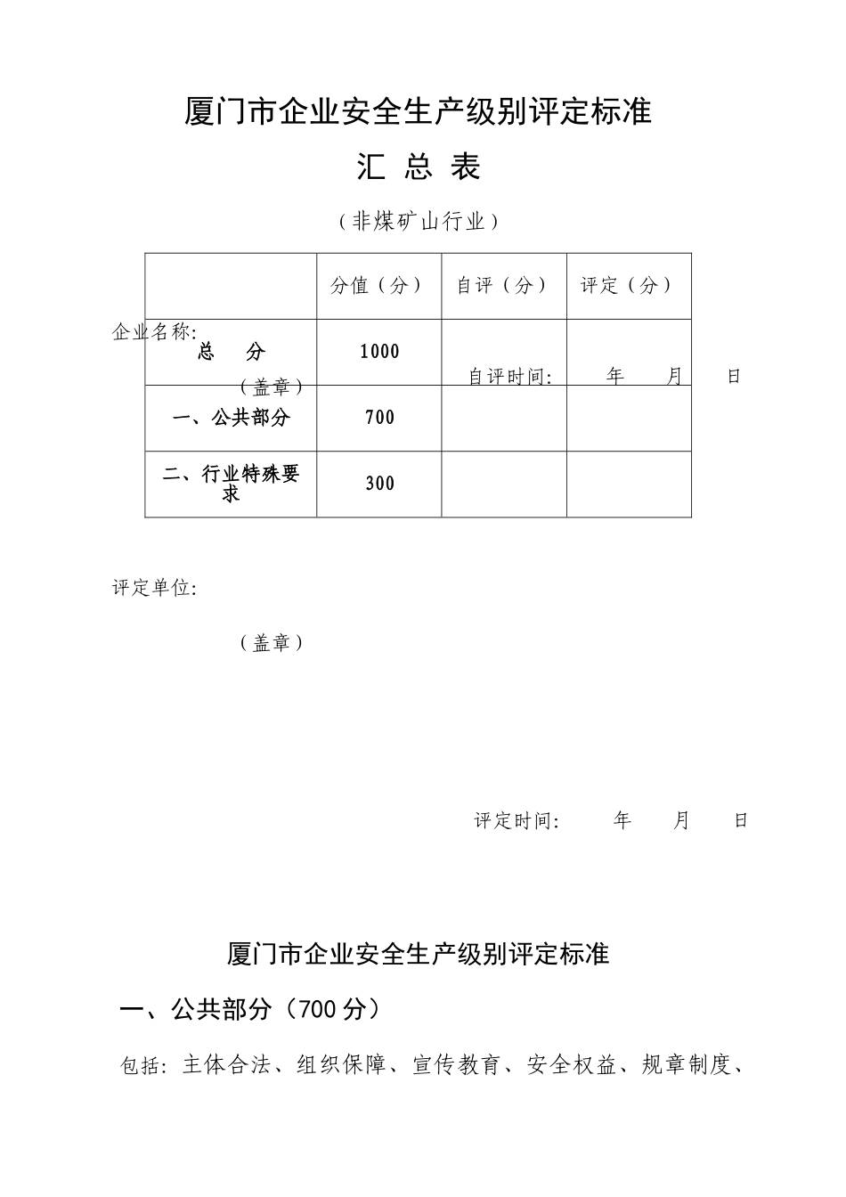 非煤矿山-安全生产级别评定标准_第1页