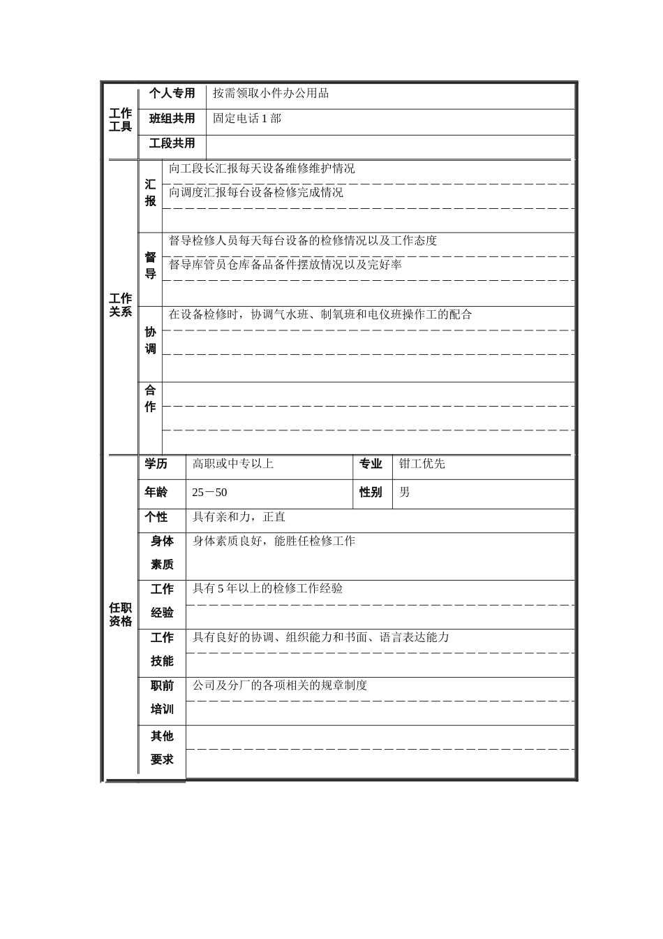 机修班长职位说明书_第2页
