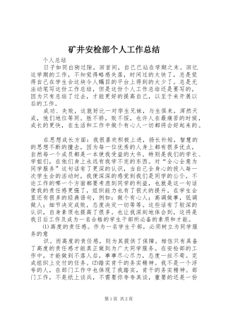 矿井安检部个人工作总结