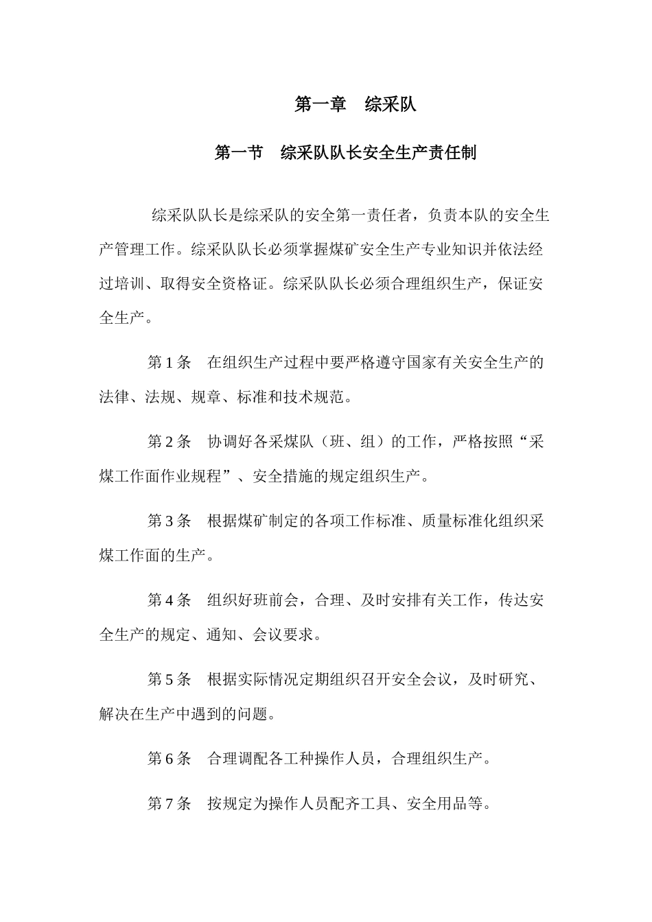 煤矿综采队安全生产责任制汇编_第1页