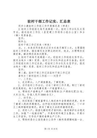 驻村干部工作记实、汇总表