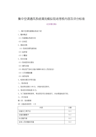 集中空调通风系统清洗模拟现场考核内容及评分标准