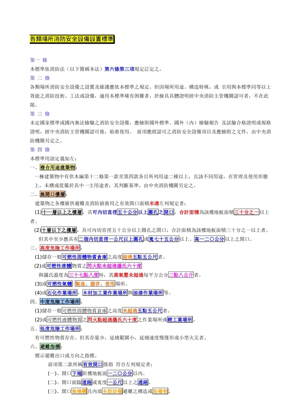 各类场所消防安全设备设置标准_第1页