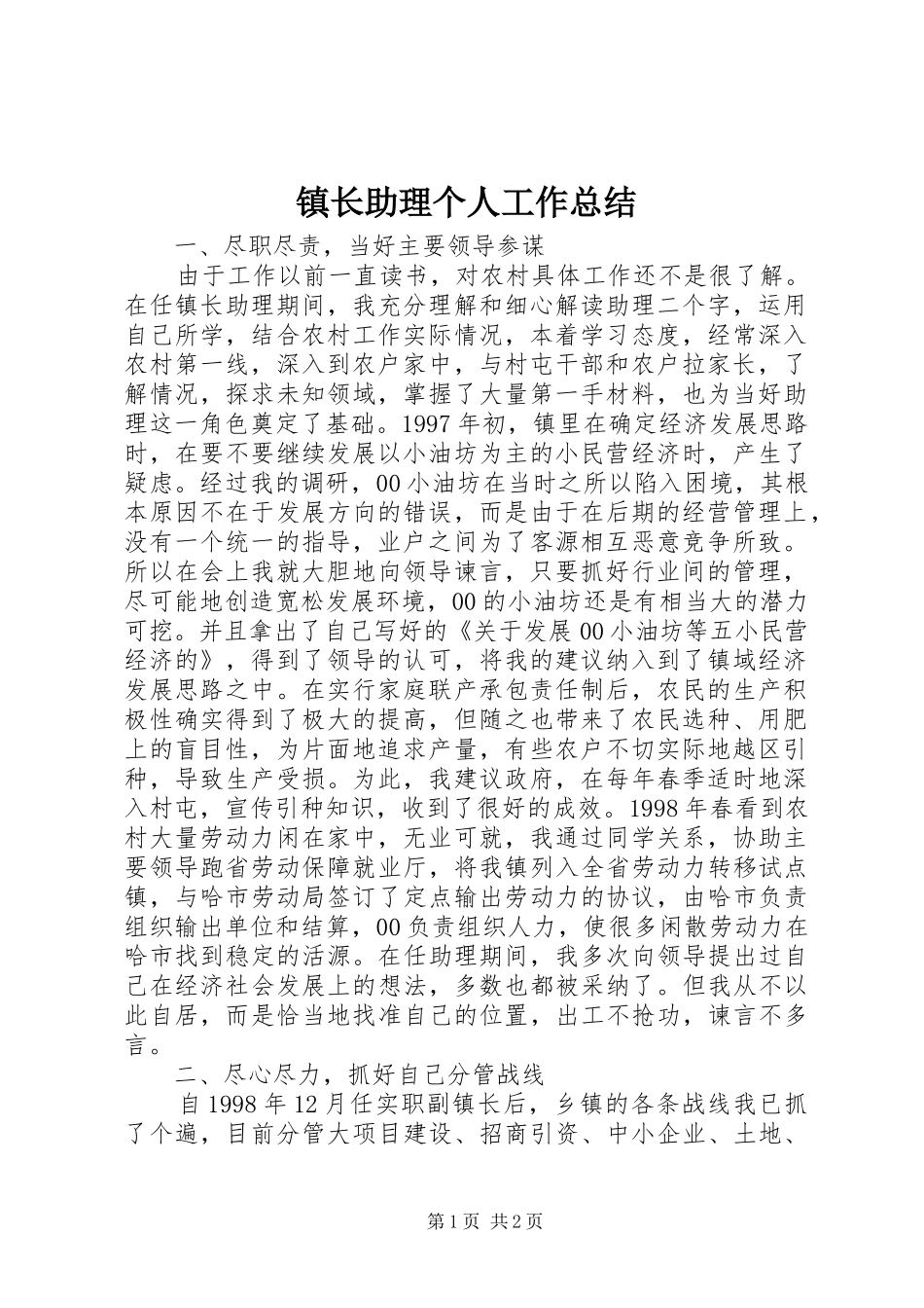 镇长助理个人工作总结_第1页