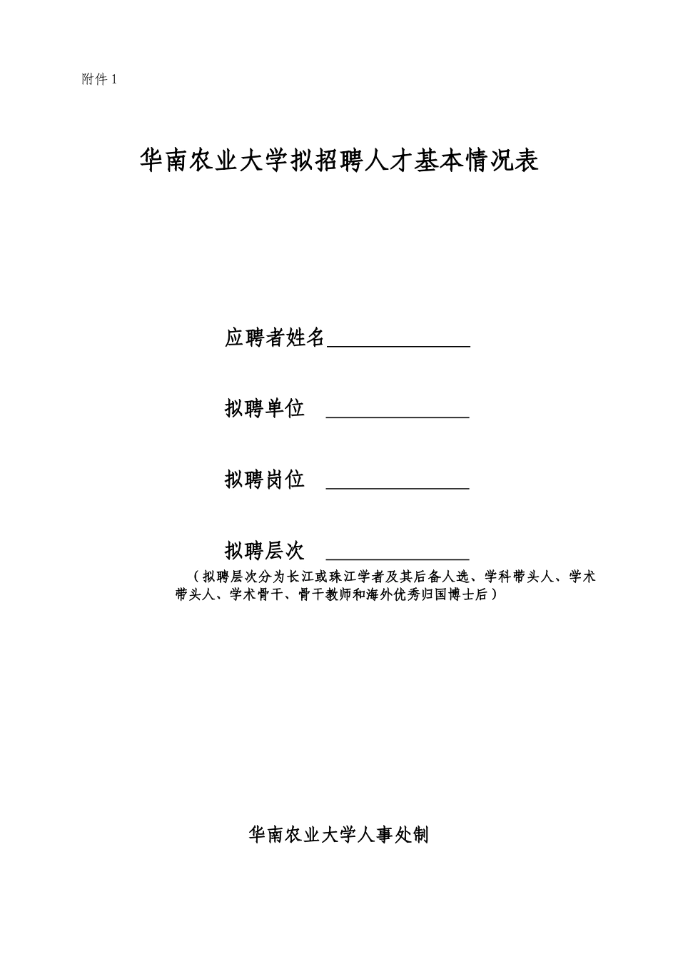 华南农业大学拟招聘人才基本情况表_第1页