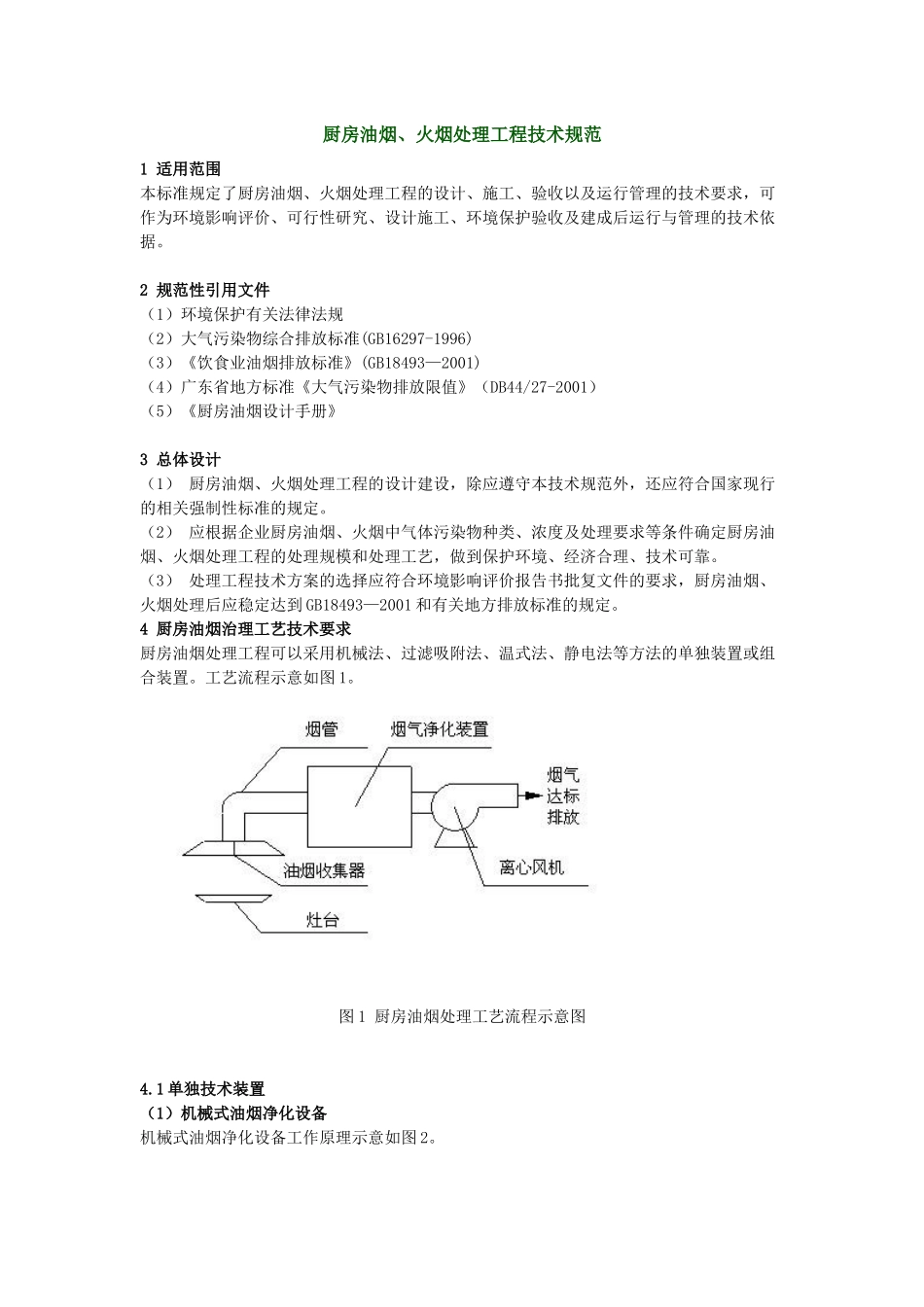 厨房油烟、火烟处理工程技术规范_第1页