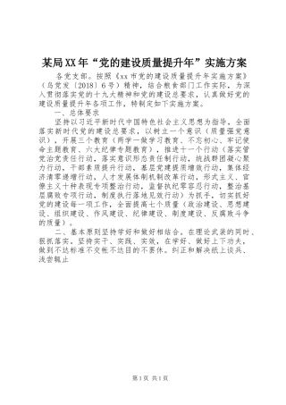 某局XX年“党的建设质量提升年”实施方案