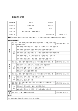 航材院质量管理部副部长职务说明书