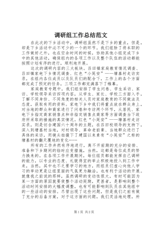 调研组工作总结范文