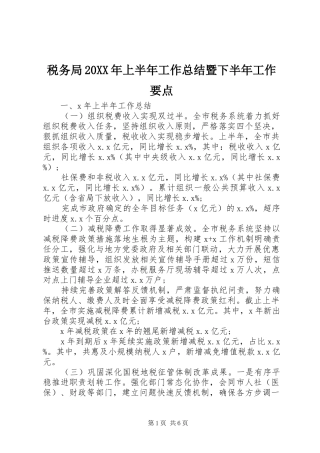 税务局20XX年上半年工作总结暨下半年工作要点