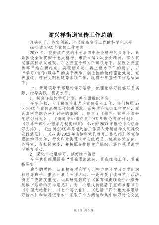 谢兴祥街道宣传工作总结