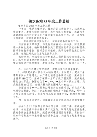 镇水务站XX年度工作总结