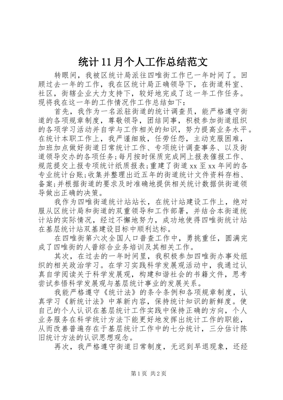 统计11月个人工作总结范文_第1页