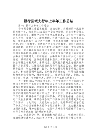 银行县域支行年上半年工作总结