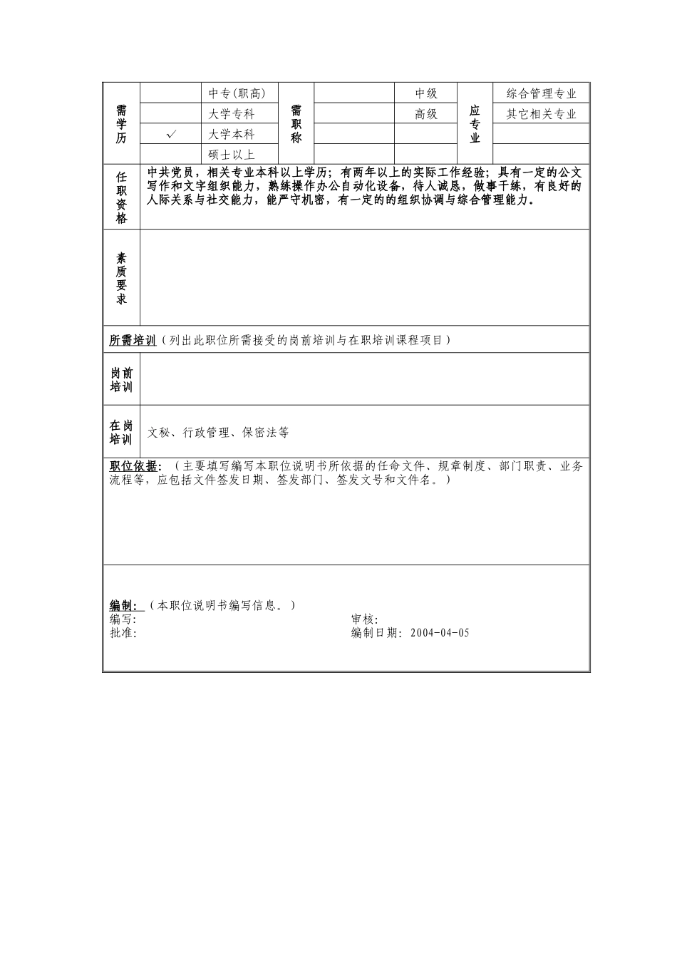 机要秘书岗位说明书_第2页