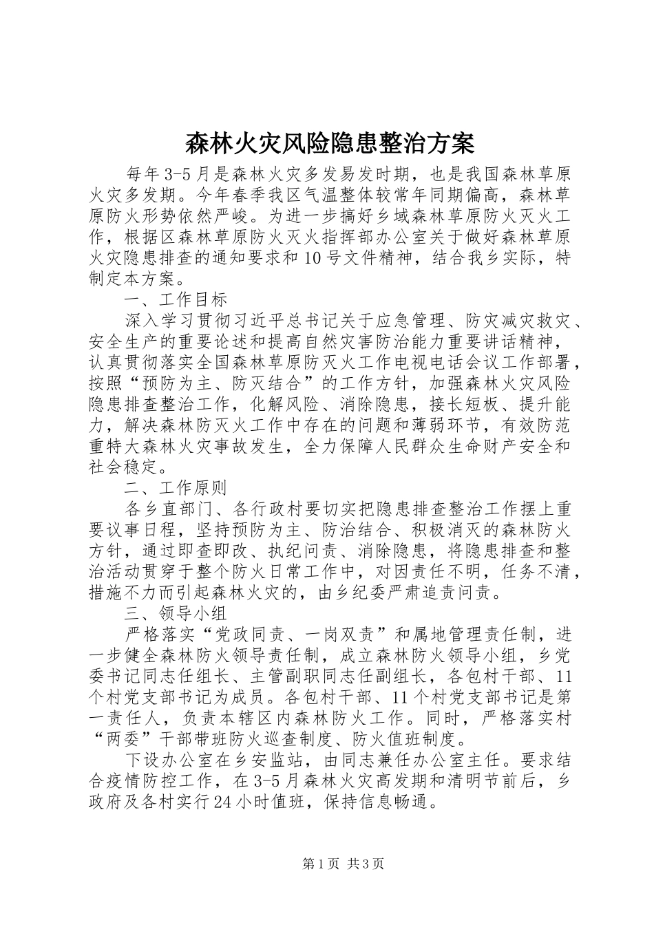 森林火灾风险隐患整治方案_第1页