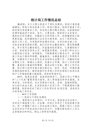 统计局工作情况总结