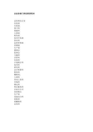 各部门岗位职责大全