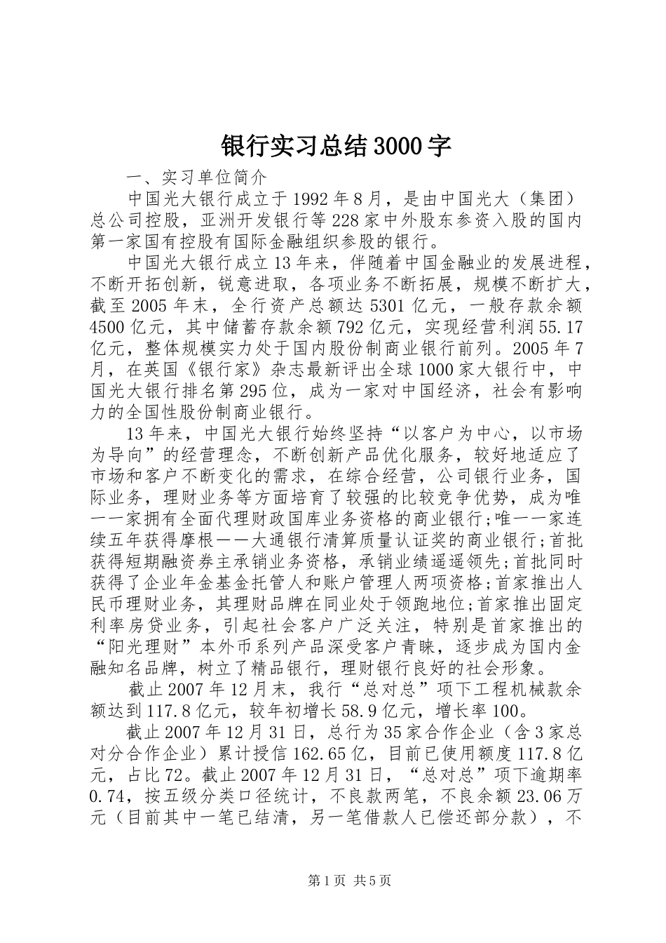 银行实习总结3000字_第1页