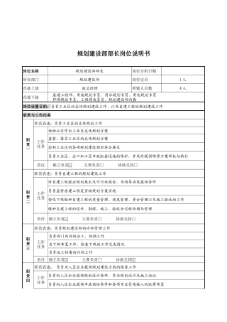 规划建设部部长岗位说明书