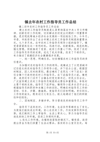 镇去年农村工作指导员工作总结