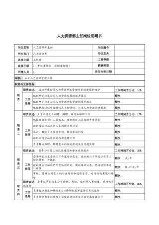 河北纪元光电公司人力资源部主任岗位说明书