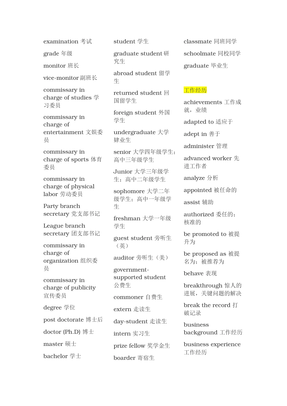个人简历词汇大全 中英对照_第3页