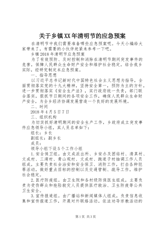 关于乡镇XX年清明节的应急处理预案