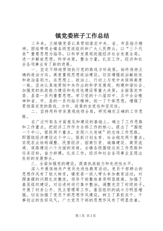 镇党委班子工作总结