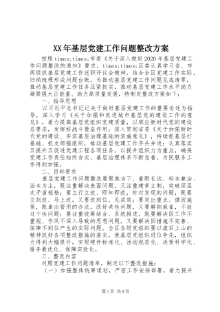 XX年基层党建工作问题整改实施方案
