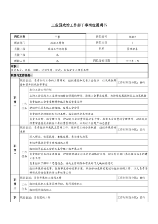 工业园政治工作部干事岗位说明书.
