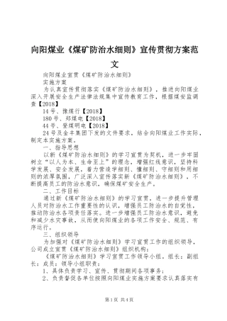 向阳煤业《煤矿防治水细则》宣传贯彻实施方案范文