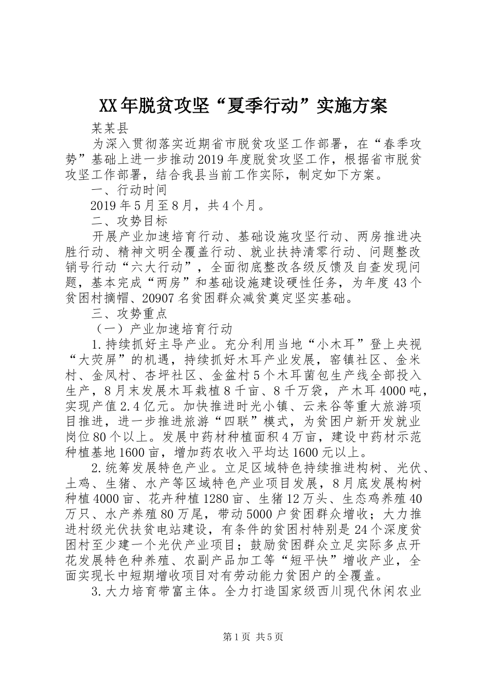 XX年脱贫攻坚“夏季行动”方案_第1页