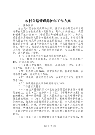 农村公路管理养护年工作实施方案