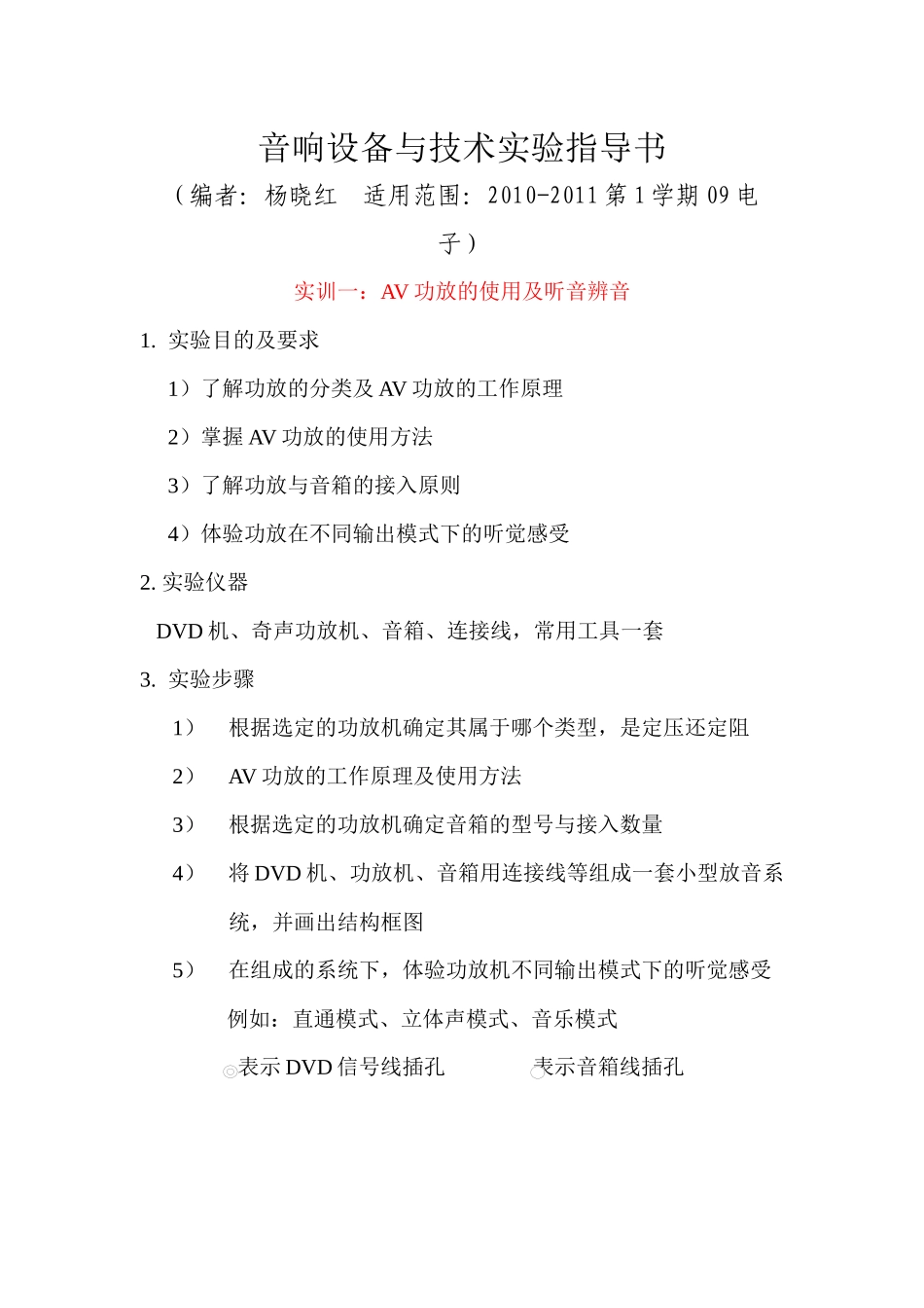 音响设备与技术实验指导书_第1页