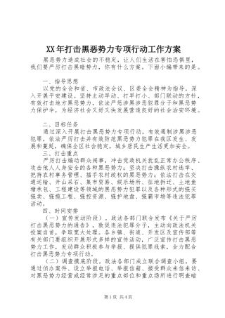 XX年打击黑恶势力专项行动工作实施方案