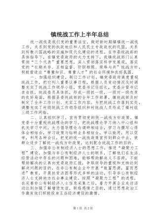 镇统战工作上半年总结