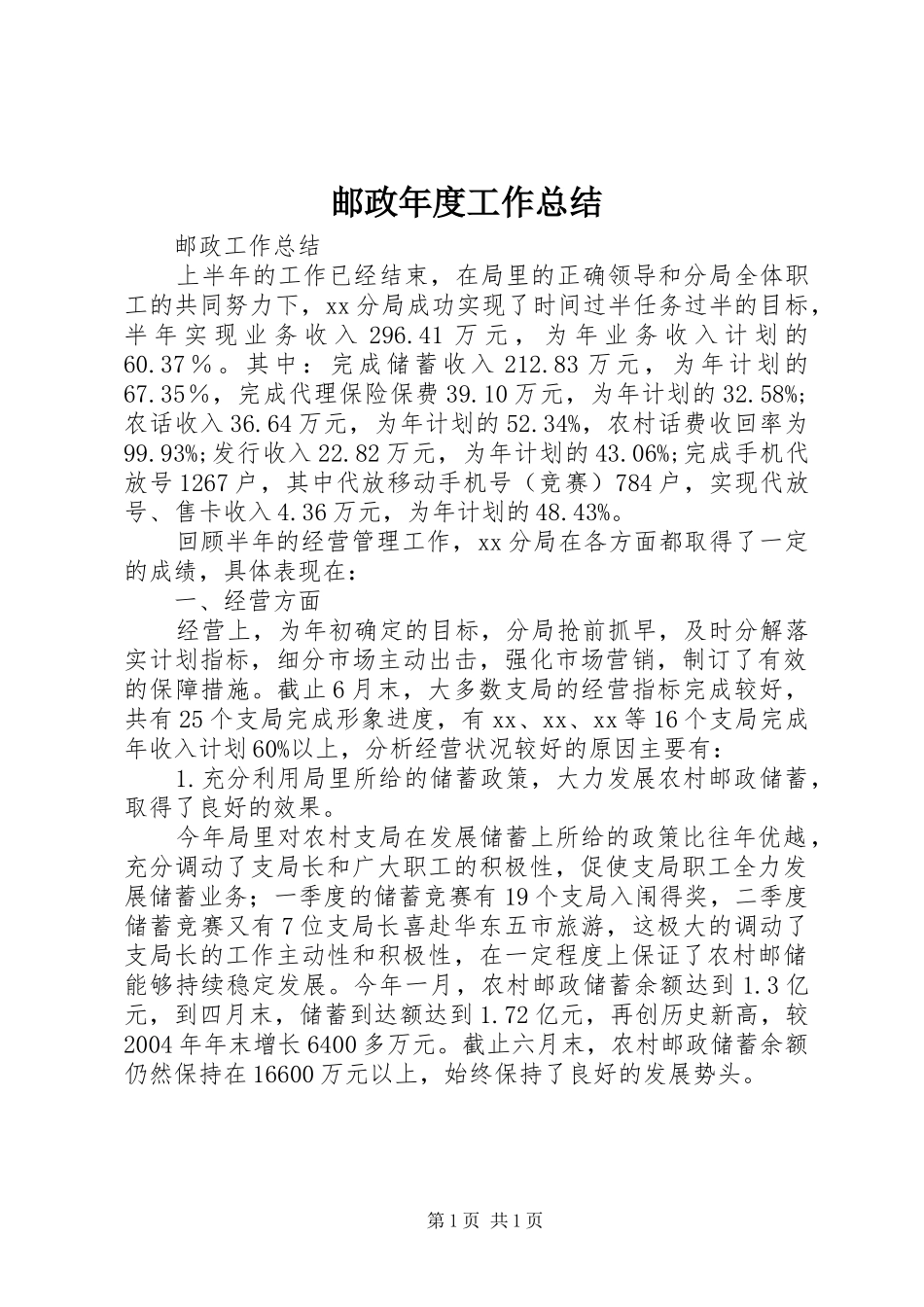 邮政年度工作总结_第1页